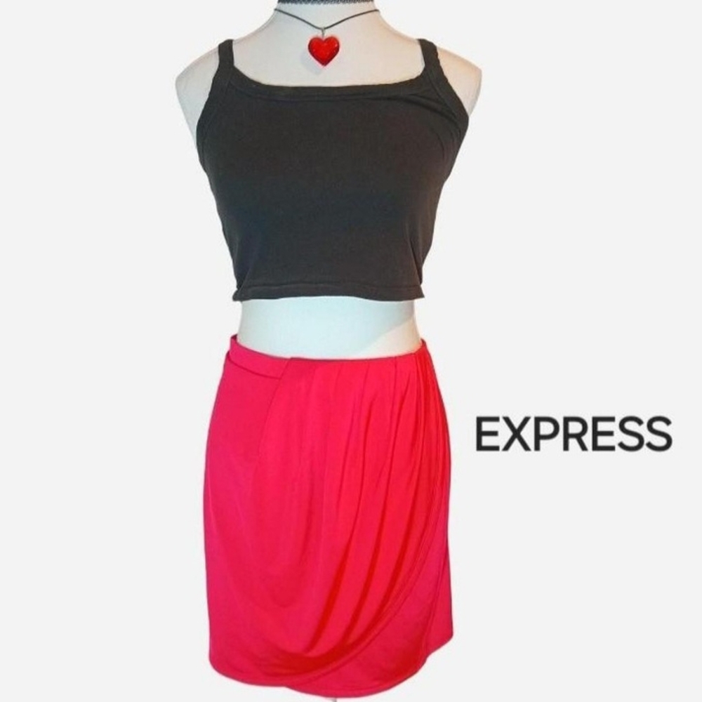 Express Hot Pink Faux Wrap Mini Skirt Valentine's Day Rave Party Date Night Alt